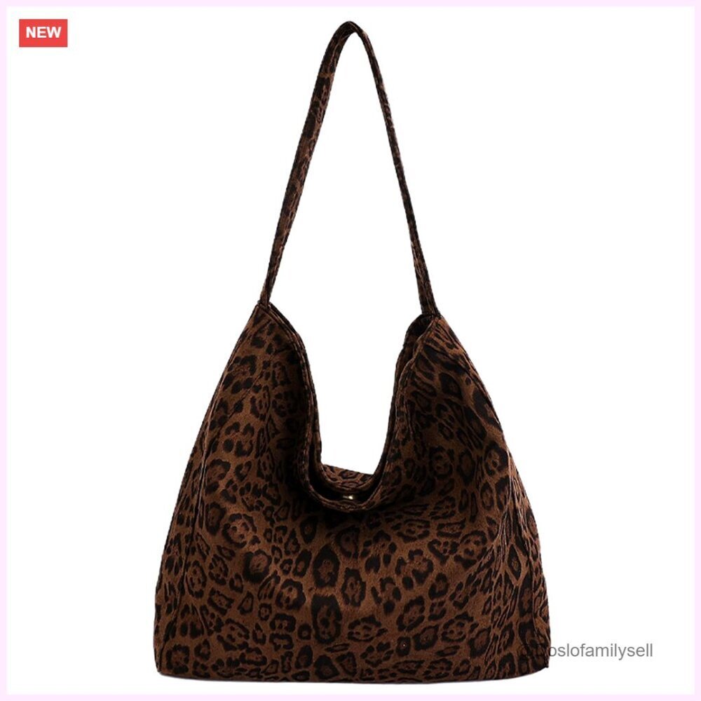 Leopard Print Tote Bag Large Capacity Hobo Shoulder Bag Soft Cloth Material